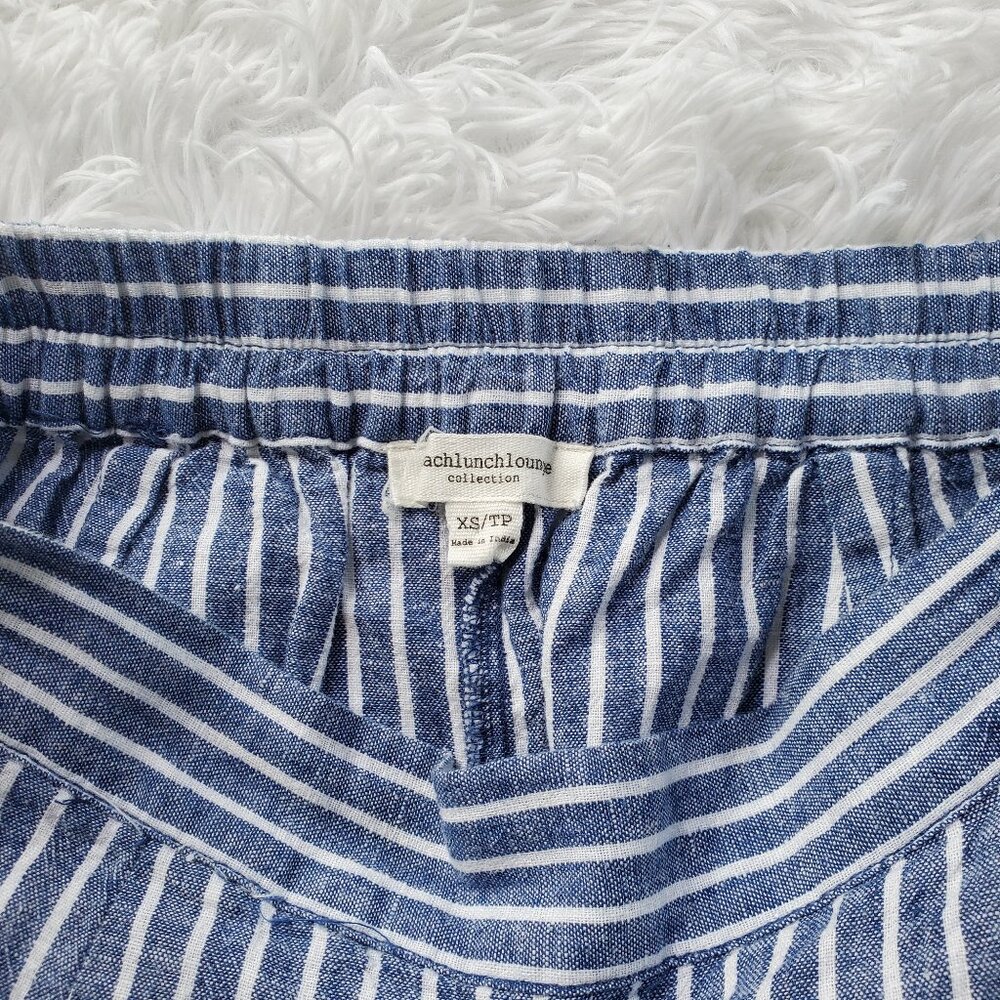 beachlunchlounge Linen Pants with Pockets - Blue and White Vertical Stripe - Picture 3 of 10